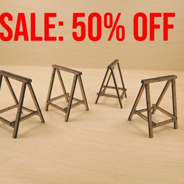 <p>This set contains parts to assemble 4 pairs of builders' trestles. They can be constructed folded open or closed.<br />
<br />
Design © : Lucas Gargoloff.</p>
